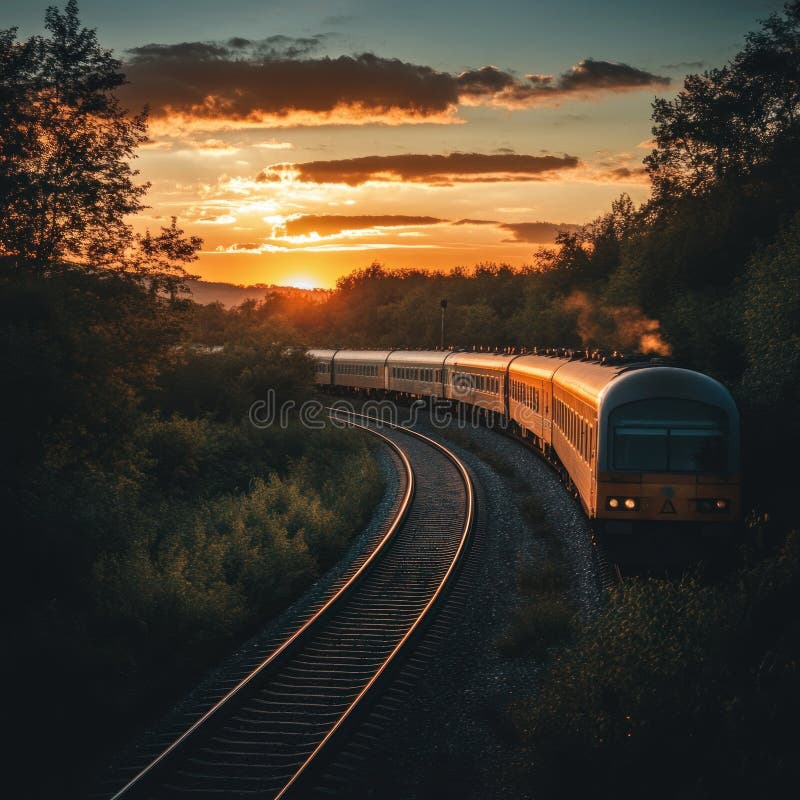 Sunset Train transport Journey royalty free illustration