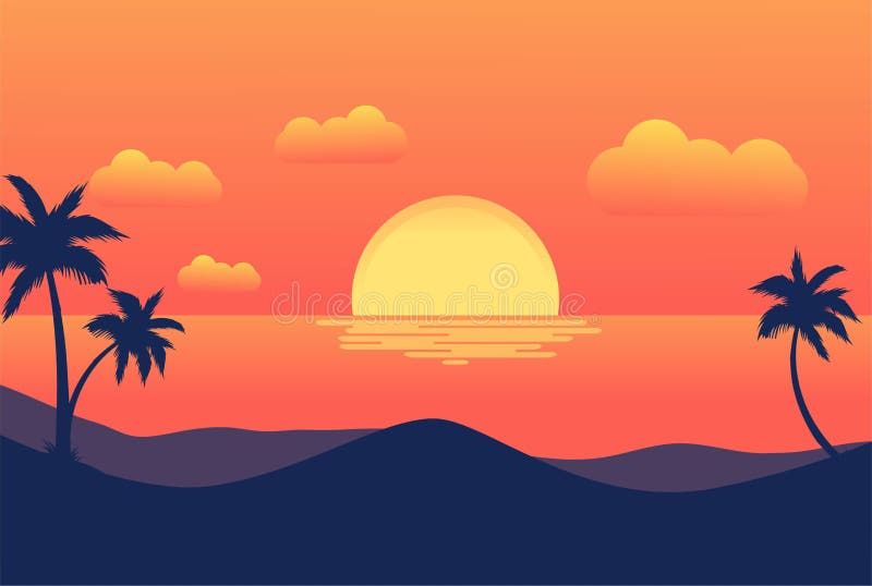 Beach Palm Sunset Trees Stock Illustrations – 12,446 Beach Palm Sunset ...
