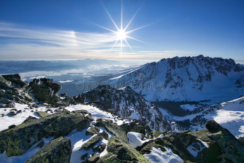 Sunset from Tupa peak in High Tatras during winter