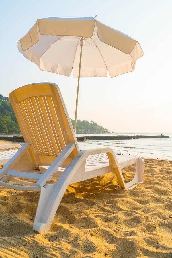 Sunset with Umbrella Deck Chair Pool Stock Image Image of light