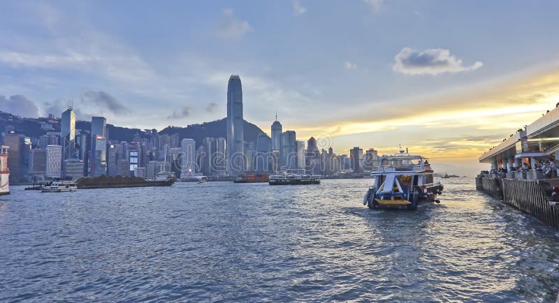 Sunset in Victoria Harbour, Admiralty, Hong Kong Editorial Stock Photo
