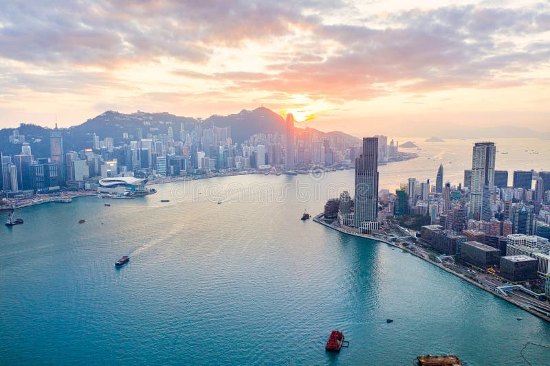 Sunset of Victoria Harbour, Hong Kong Editorial Photography - Image of