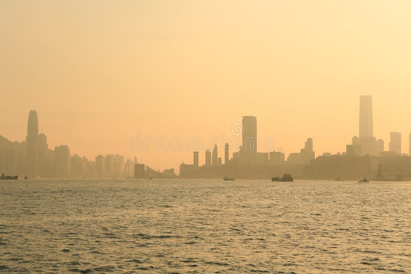 The Sunset of Victoria Harbour, Hong Kong 5 June 2012 Stock Photo