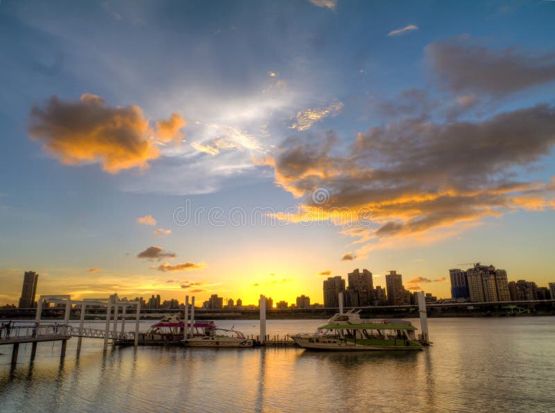Sunset view at Dadaocheng port royalty free stock photography Sunset view at Dadaocheng port royalty free stock photography