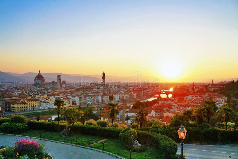 Sunset with view of Florence royalty free stock photos