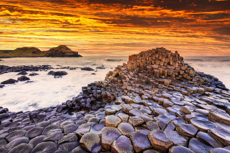 Sunset view on the Giants Causeway in Northern Ireland