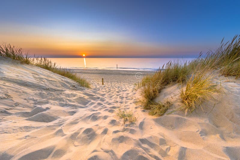 Sunset View over ocean from dune in Zeeland