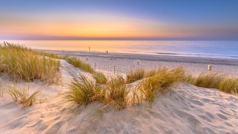 Sunset View over ocean from dune in Zeeland