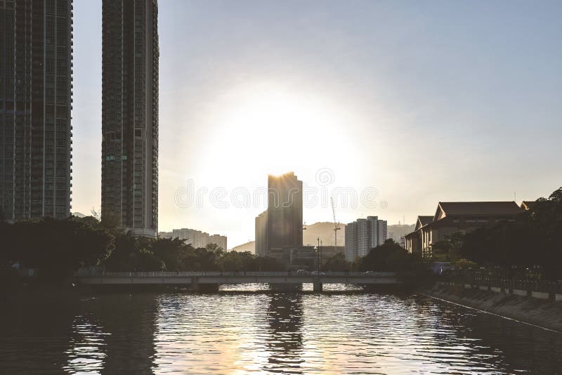 Sunset View At Shing Mun River Shatin Hong Kong 21 Dec 2022 Stock