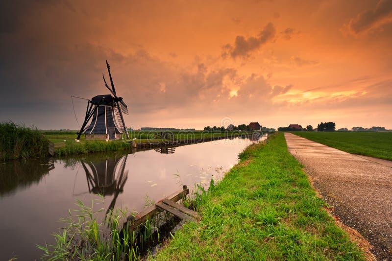 Sunset windmill landscape