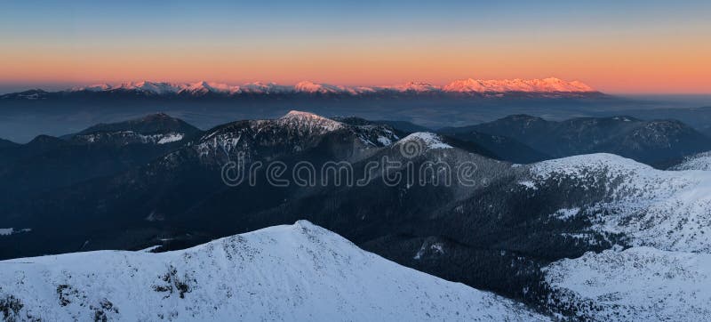 Sunset in Winter mountains