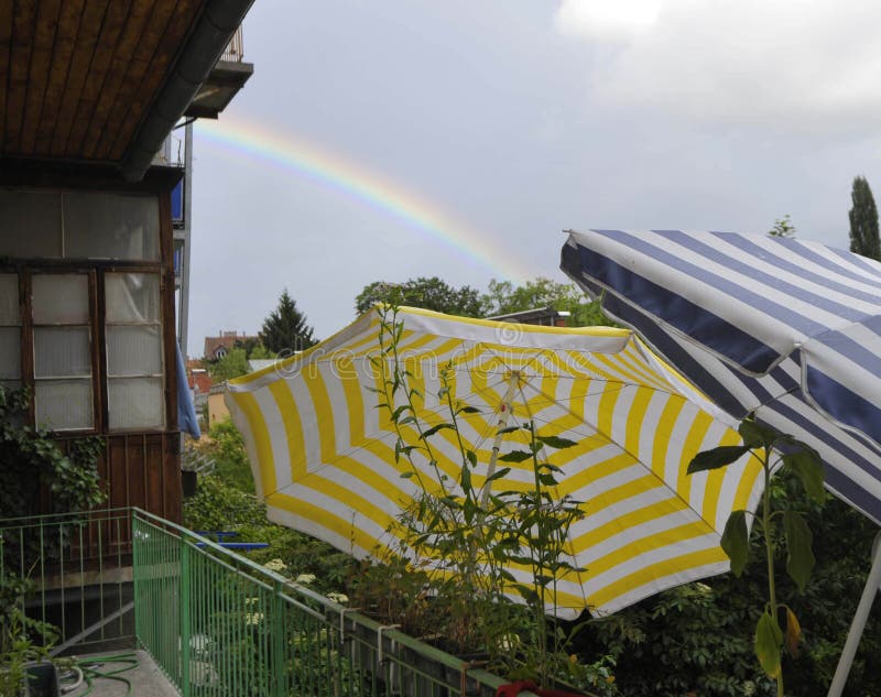 Sunshade as protection against sunburn. Yellow and blue striped sunshades as protection against a sunburn royalty free stock images Sunshade as protection against sunburn. Yellow and blue striped sunshades as protection against a sunburn royalty free stock images