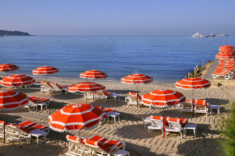 Sunshades on the beach in France royalty free stock photo Sunshades on the beach in France royalty free stock photo