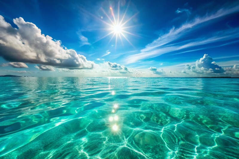 SunShess碧绿的海水是热带海洋反射的迷人夏季，是海滩背景和 库存例证