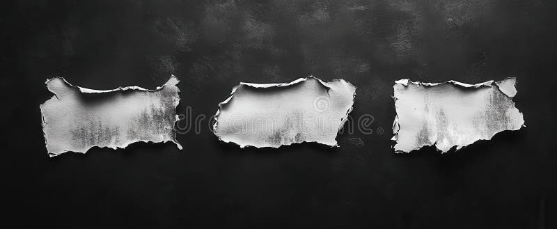 Sunt trei bucăți de hârtie sfâșiată așezate pe un fond negru royalty free stock image