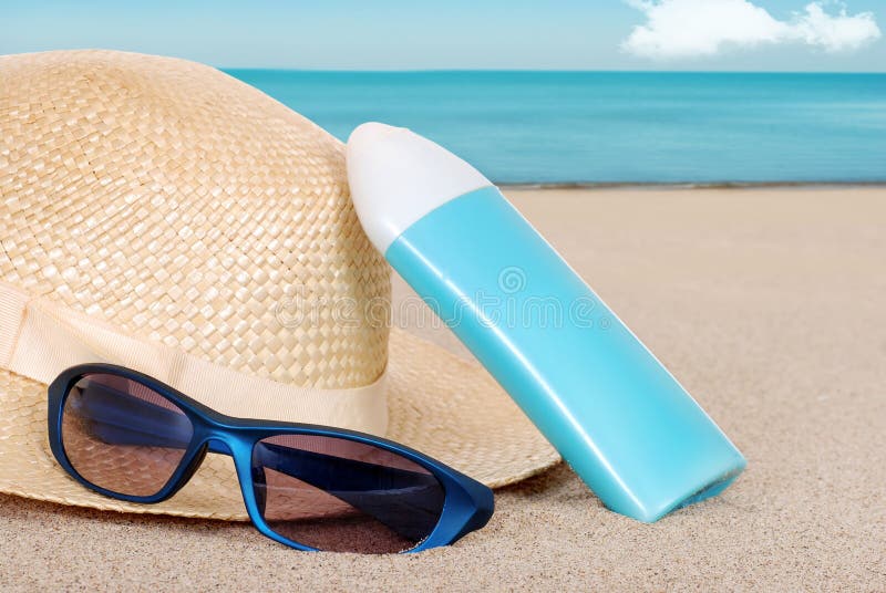 Suntan Lotion Hat Focus on Sun Glasses Stock Photo - Image of life ...