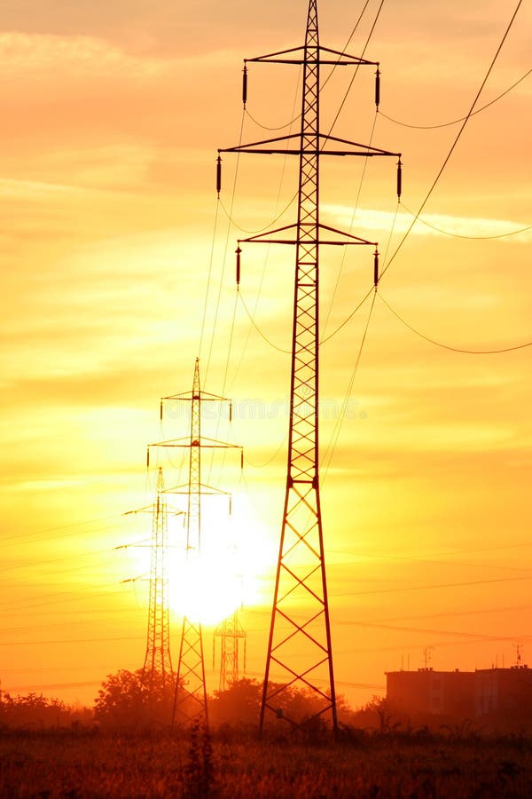 Sunup over electric power line