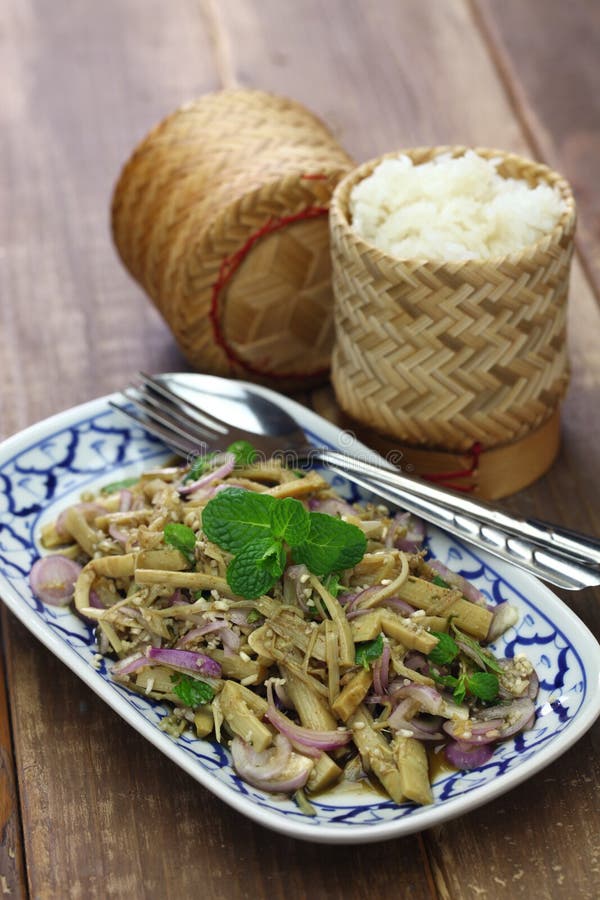 Spicy Bamboo Shoot Salad, Thai Cuisine Stock Image - Image of cooking ...