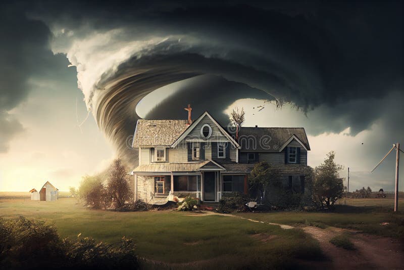 Weather Clipart-tornado swirling menacingly above a house