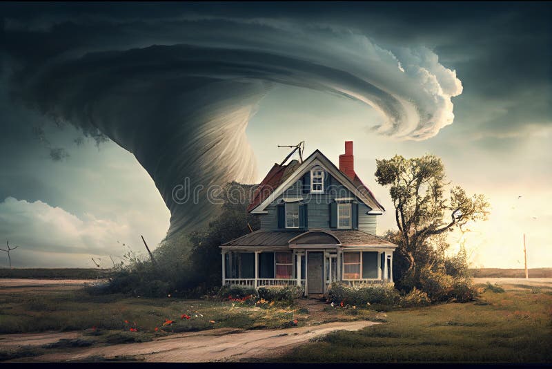 Weather Clipart-tornado swirling menacingly above a house