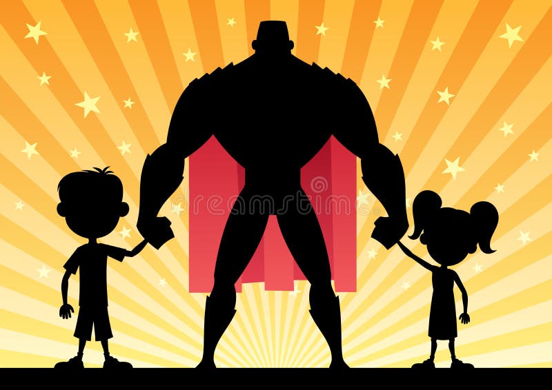 super dad with his kids no transparency used basic linear gradients