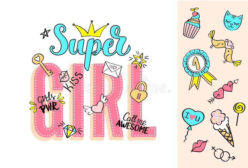 Fashion Girly Stickers Set Collection Of Hand Drawn Fancy Doodle Pins  Badges Stock Illustration - Download Image Now - iStock