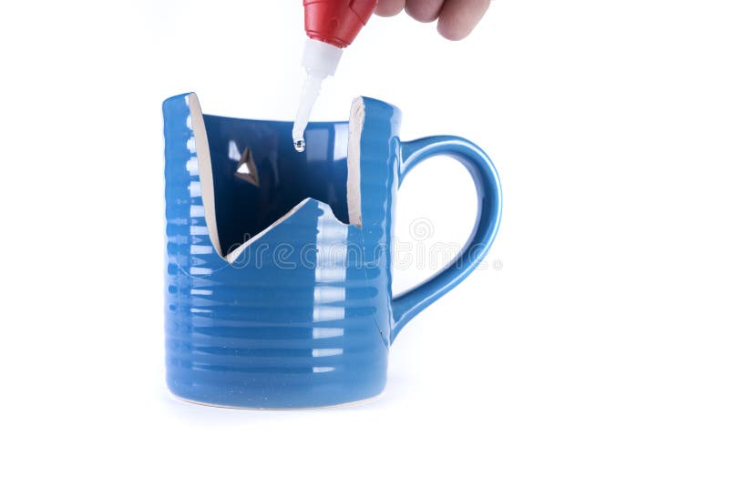 Man Glue the Broken Plastic with Glue. White Skin, Dark Hair Stock