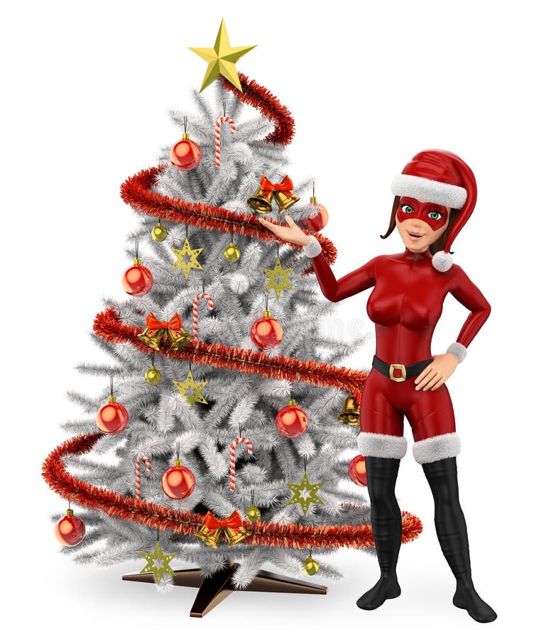 Super-herói Do Natal Da Mulher 3D Com Uma árvore Do White Christmas  Ilustração Stock - Ilustração de sazonal, feliz: 133804897