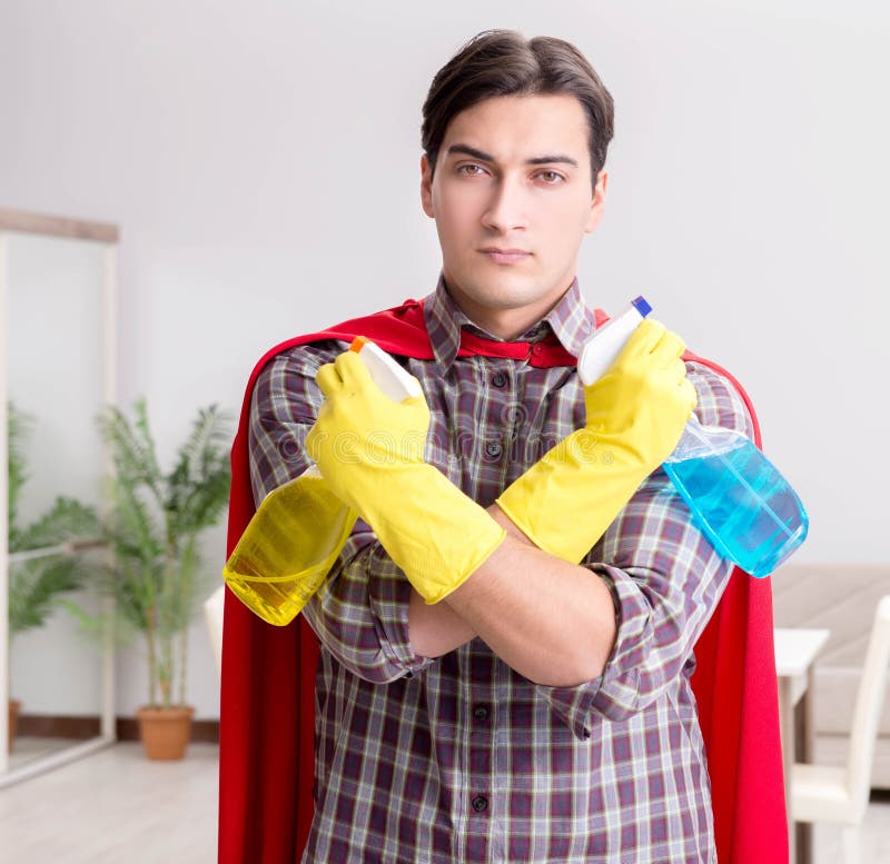 The Super Hero Cleaner Doing Housework Stock Image Image of housework