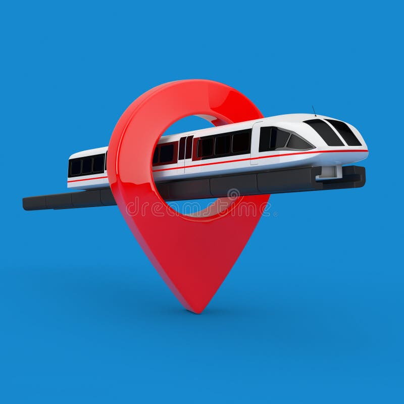 Super High Speed Futuristic Commuter Train with Target Pin Pointer. 3d Rendering