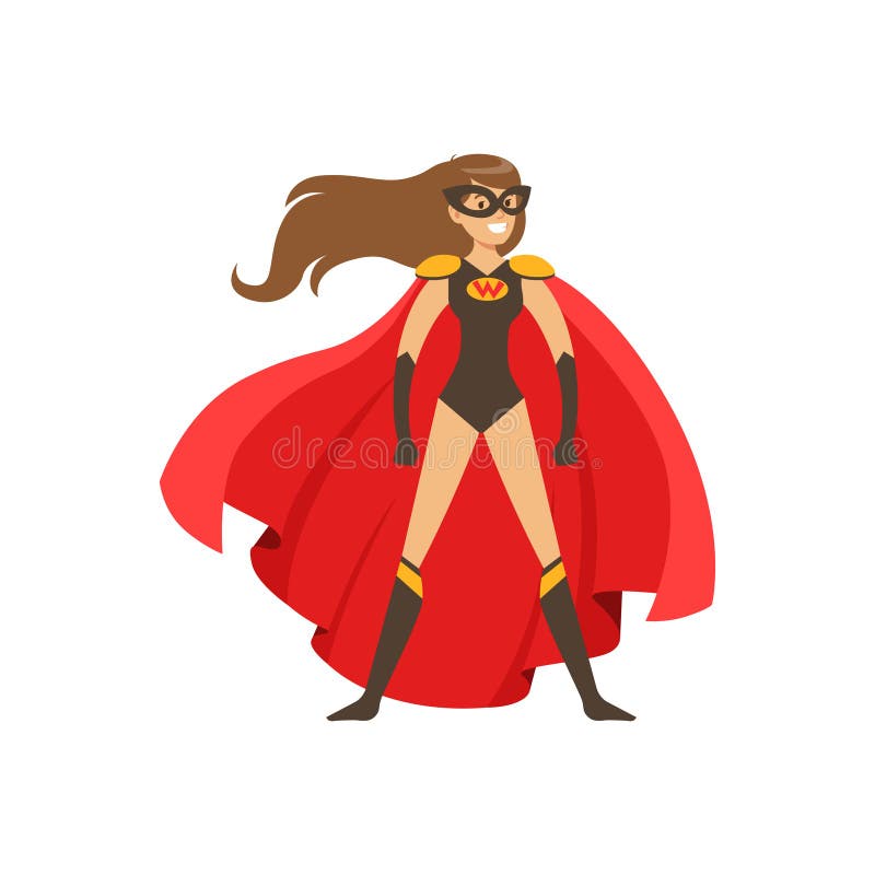 Super héros de femme dans le costume classique de bandes dessinées avec le cap rouge illustration libre de droits Super héros de femme dans le costume classique de bandes dessinées avec le cap rouge illustration libre de droits