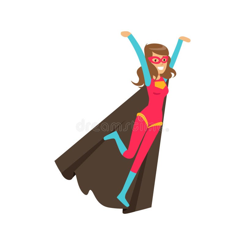 Super héros de vol de fille dans le costume classique de bandes dessinées avec le cap illustration de vecteur Super héros de vol de fille dans le costume classique de bandes dessinées avec le cap illustration de vecteur