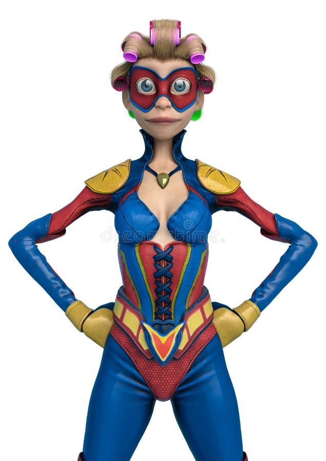 Super mama z kędzierzawego włosy kreskówką robi megiej władzy pozie w białym tle ilustracji Super mama z kędzierzawego włosy kreskówką robi megiej władzy pozie w białym tle ilustracji