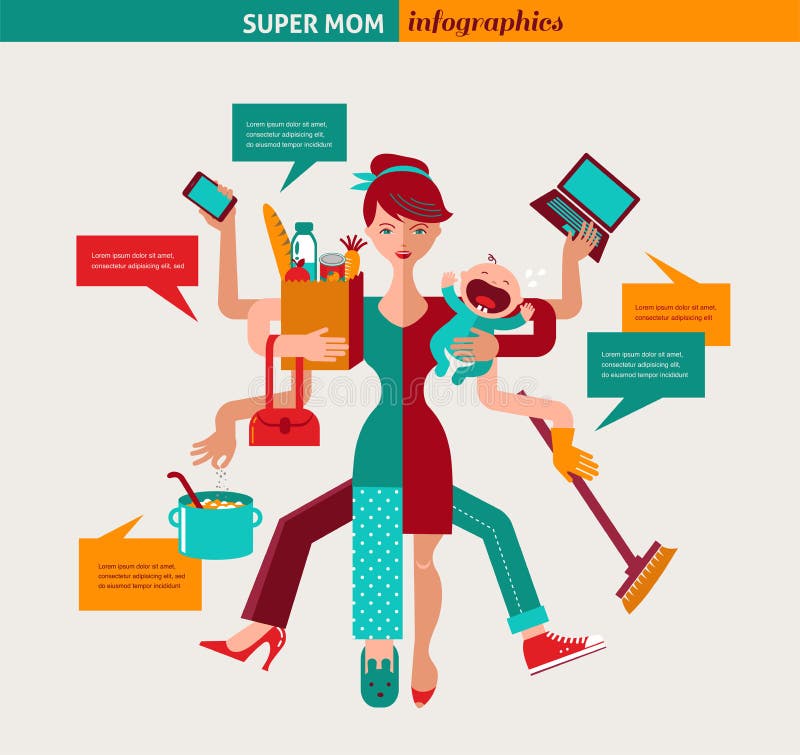 Super Mamma - illustratie van multitasking moeder vector illustratie Super Mamma - illustratie van multitasking moeder vector illustratie