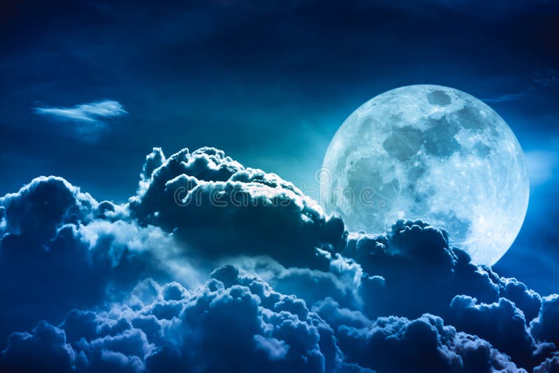 Super Moon. Nighttime Sky With Clouds And Bright Full Moon ...