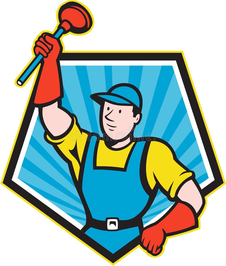 Super Plumber Wielding Plunger Pentagon Cartoon