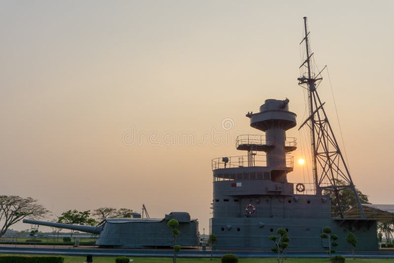 Super structure of HTMS Thonburi, the old Royal Thai Navy heavy gun boat