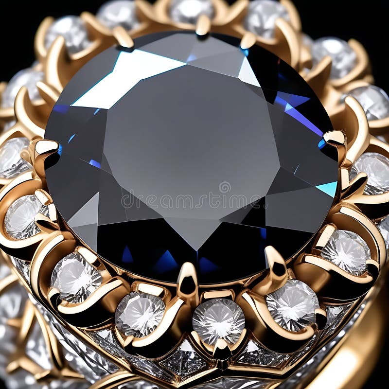 Superbe closeup d'un anneau avec une grande pierre blanche profonde au centre entouré de diamants étincelants. photographie stock