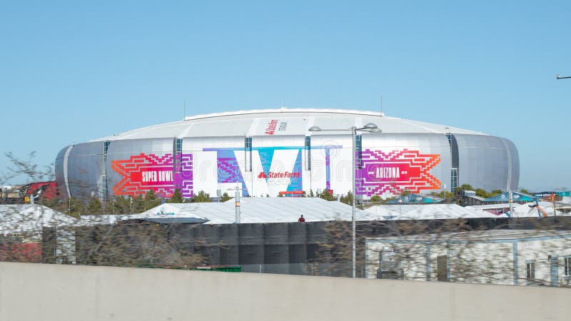 Glendale, AZ USA - February 5, 2023: State Farm Stadium days before the upcoming American football championship game of the National Football League for the 2022 NFL, Super Bowl LVII Phoenix Arizona. Glendale, AZ USA - February 5, 2023: State Farm Stadium days before the upcoming American football championship game of the National Football League for the 2022 NFL, Super Bowl LVII Phoenix Arizona