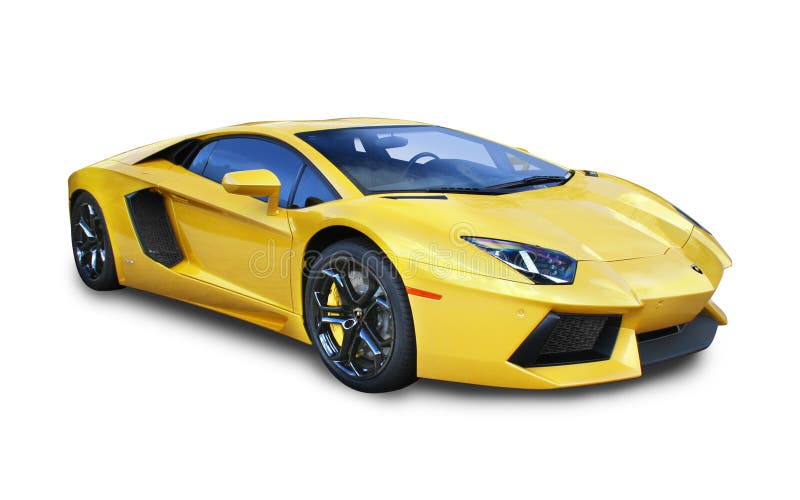 Lamborghini Aventador exotic supercar. Yellow 3/4 front view- isolated over white background with clipping path. Lamborghini Aventador exotic supercar. Yellow 3/4 front view- isolated over white background with clipping path.