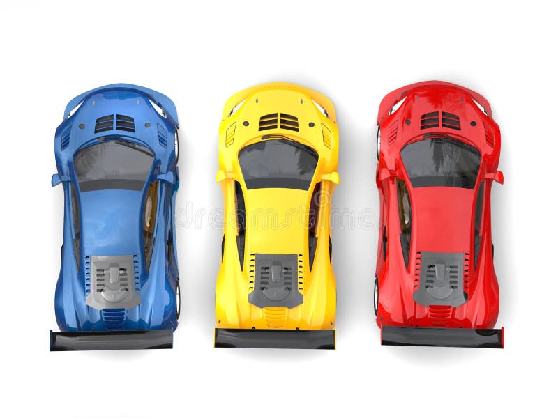 Supercars impressionanti nei colori primari - completi giù la vista illustrazione di stock