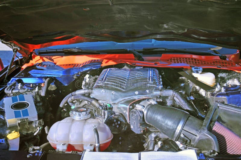 Supercharged V8 Engine of a Classic Car with a Open, Surrey, UK Stock Image Image of