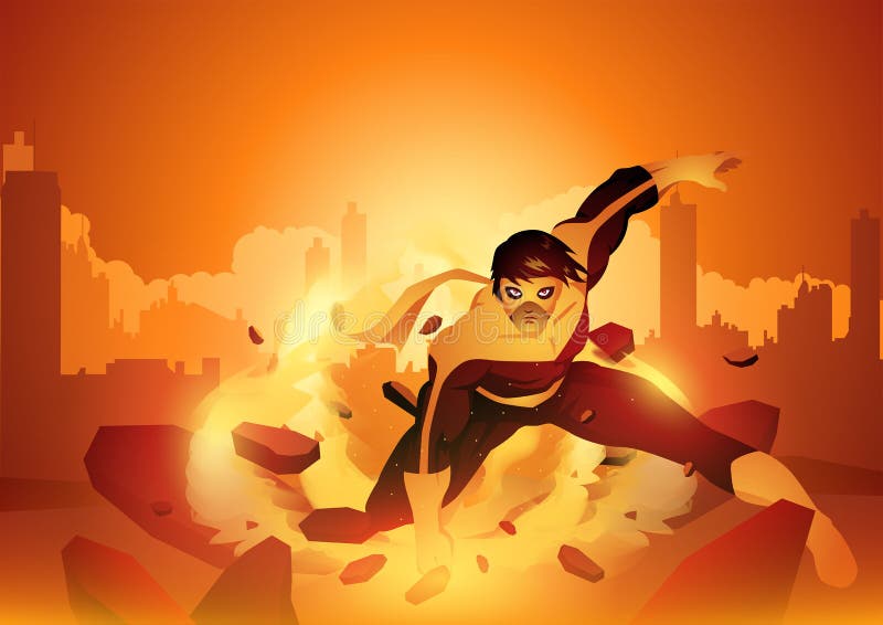 Supereroe che libera il suo spettacolare potere illustrazione vettoriale