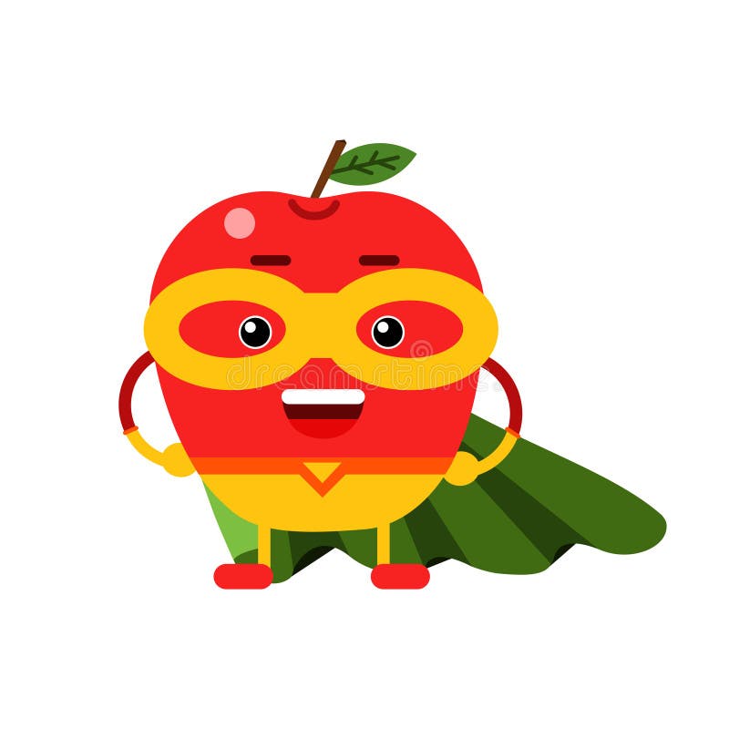 Supereroe sorridente della mela del fumetto sveglio nella maschera ed in capo verde, illustrazione umanizzata variopinta del cara royalty illustrazione gratis Supereroe sorridente della mela del fumetto sveglio nella maschera ed in capo verde, illustrazione umanizzata variopinta del cara royalty illustrazione gratis