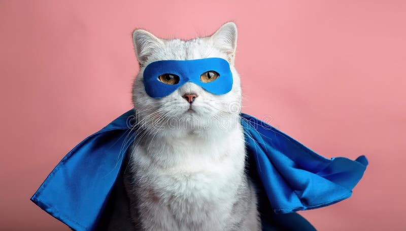 Supereroe in un mantello blu e una maschera con un bicchiere di scotch Whiskey Vibrant Misterioso e Majestic Supercat Leadership a illustrazione vettoriale