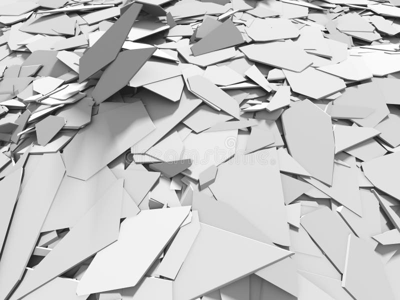 Abstract destruction white surface. Chaotic broken fragments background. 3d render illustration. Abstract destruction white surface. Chaotic broken fragments background. 3d render illustration