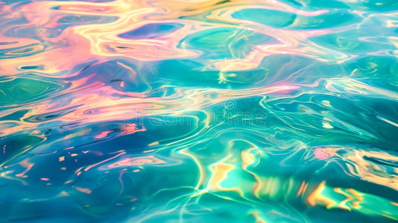 Superficie de agua coloreada iridiscente con reflejos luminosos ilustración del vector