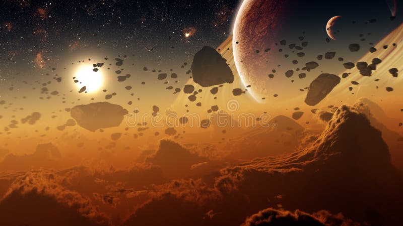 Superficie del planeta del gigante de gas con la correa asteroide libre illustration Superficie del planeta del gigante de gas con la correa asteroide libre illustration