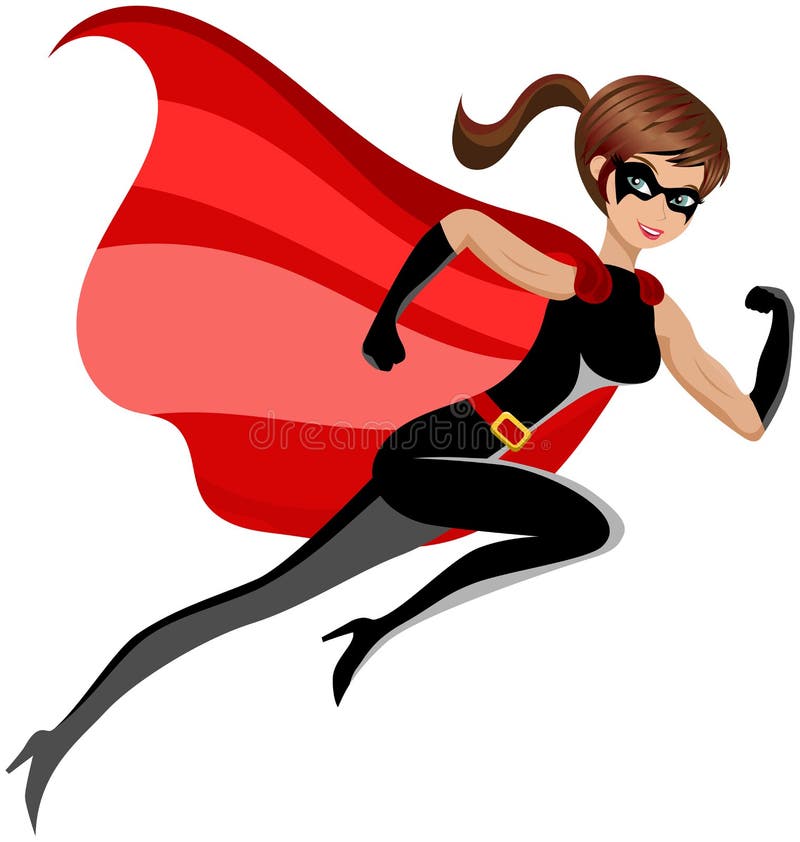 Superheld-Frauen-laufendes Fliegen lokalisiert stock abbildung Superheld-Frauen-laufendes Fliegen lokalisiert stock abbildung