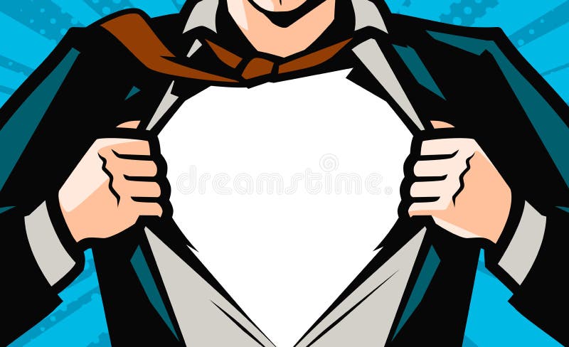 Superhero businessman tearing his shirt. Business success concept in pop art comic style. Superhero businessman tearing his shirt. Business success concept in pop art comic style